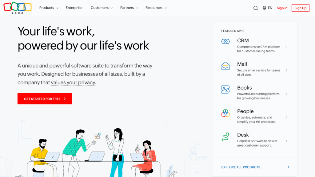 Zoho SalesInbox homepage