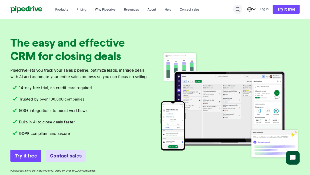 Pipedrive Sales Assistant  homepage
