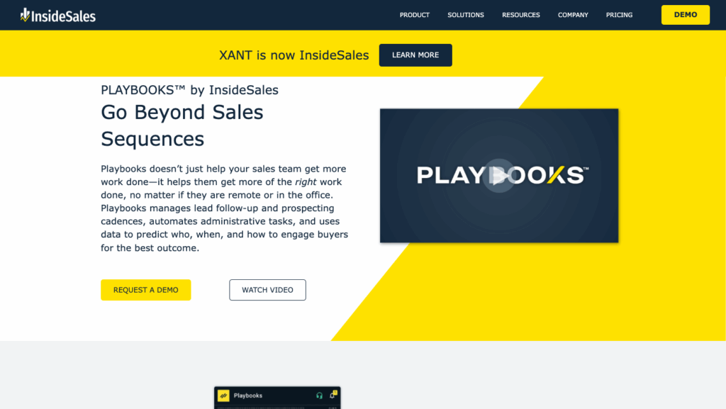 InsideSales Playbooks (now XANT) homepage