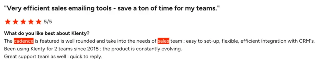 Screenshot of G2 reviews 