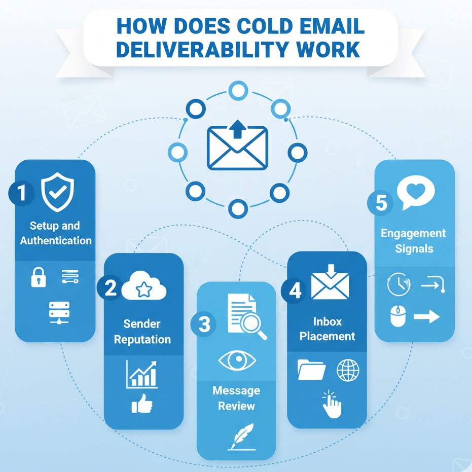 infographic explaining how does cold email deliverability work