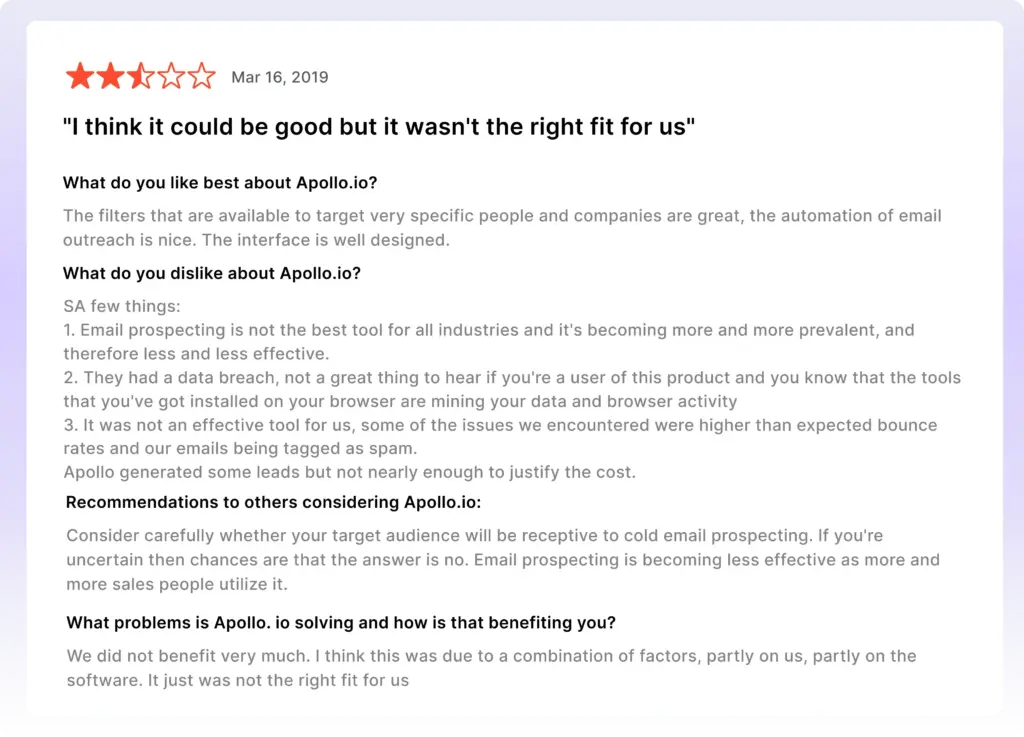 Apollo.io's G2 Reviews