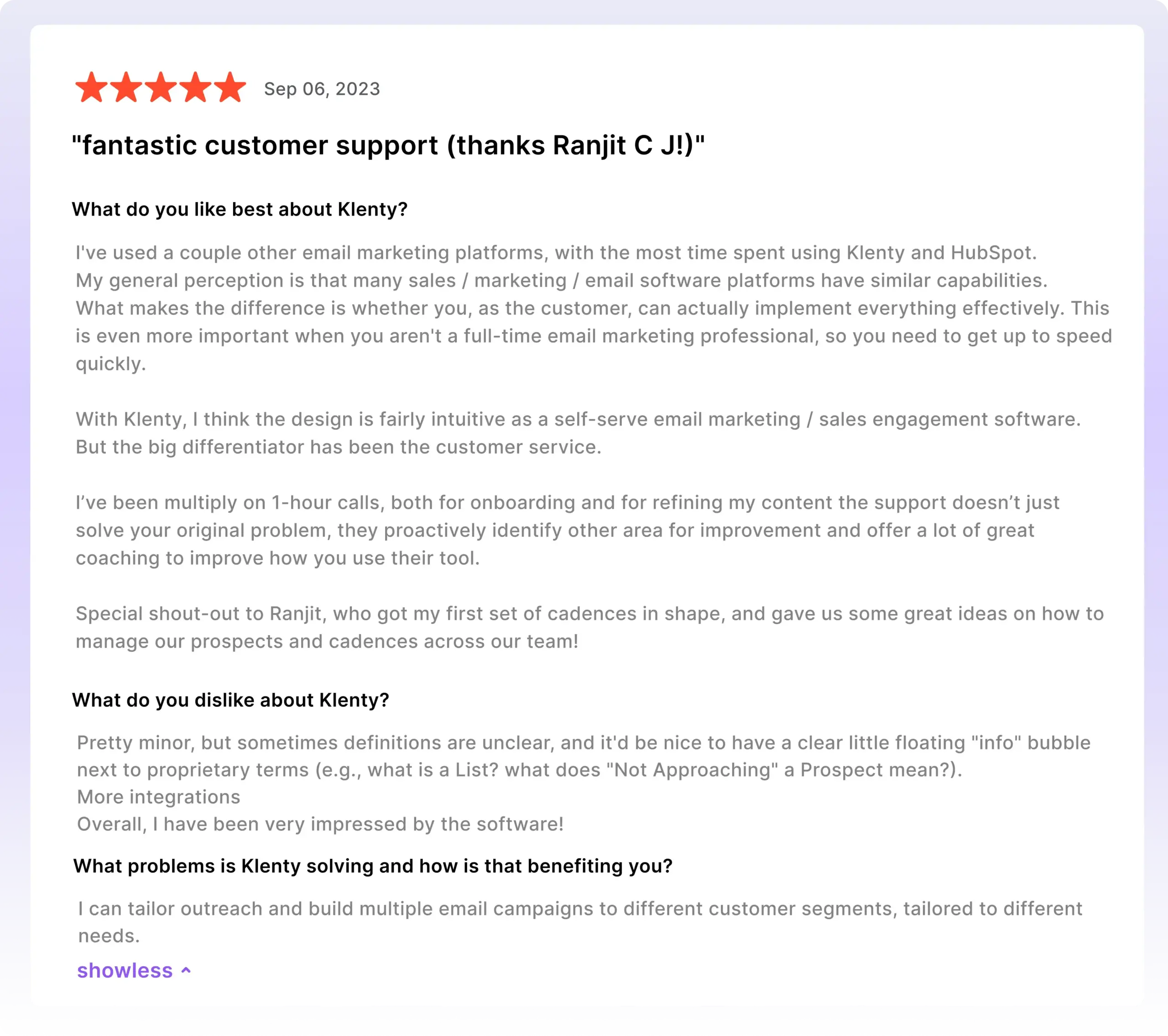 Klenty’s G2 Reviews