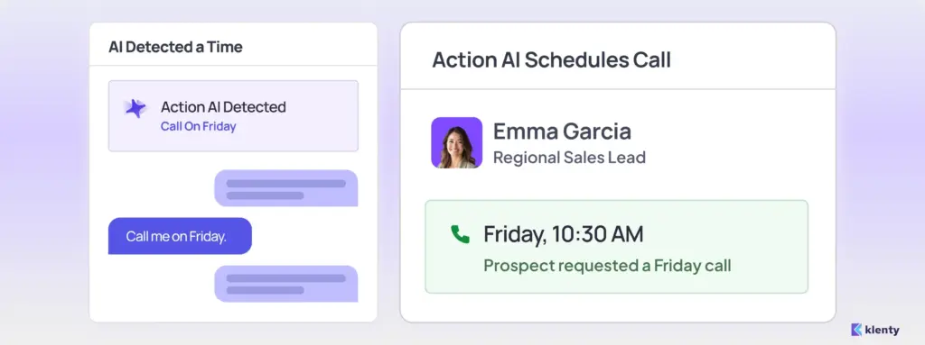 image showing - Action AI schedules a call for Friday with the prospect